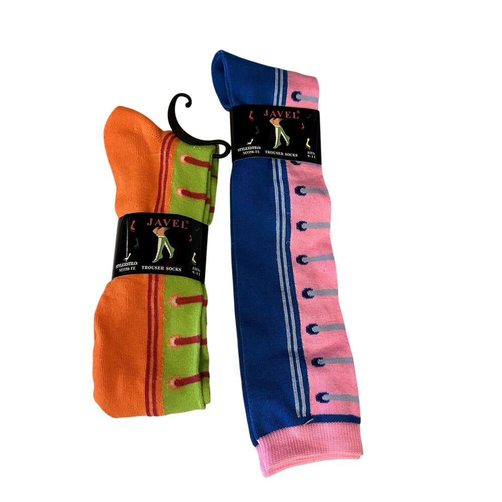 2 Pairs of Brightly Colored Lace Up Sneaker Knee High Socks Fits 9-11 NEW